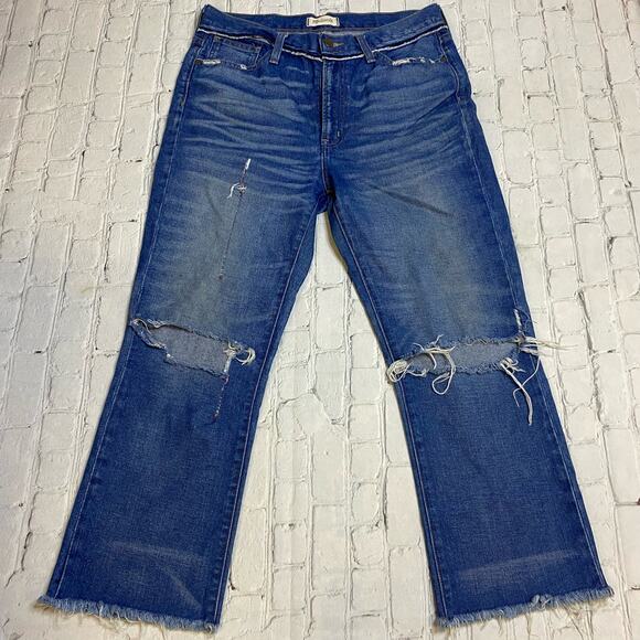 Madewell retro crop‎ bootcut chewed distressed frayed stitched faded Boho 29 mom - Picture 1 of 9